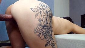 Wife cheats bareback, bangs husband's friend rough with big cock in tight pussy closeup.