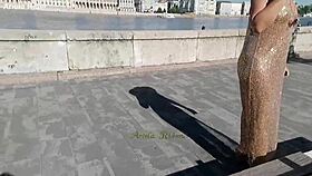 i flash transparent dress public in budapest streets