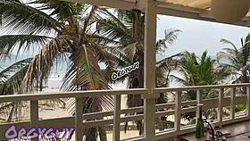 Ebony Wife Flashes Dripping Pussy At Beach House Outdoors