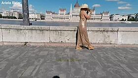 i flash transparent dress public in budapest streets