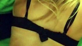 blonde milf teacher strips bra panties in sexy stockings tease