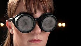 Hairy squirting beauty bound and gagged endures rough dildo fucking session