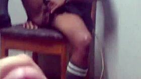 fuck yeah! skinny schoolgirl slut masturbates tight wet pussy on chair!