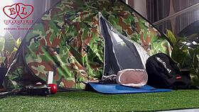 stranger dominates nudist lady pussy fuck in forest camp