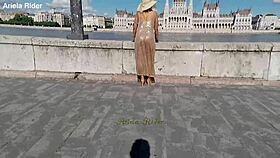 i flash transparent dress public in budapest streets