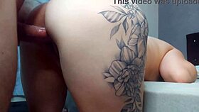 Wife cheats bareback, bangs husband's friend rough with big cock in tight pussy closeup.