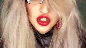 watch this bimbo sissy cuckold get femdom jerk off instructions from glasses domme