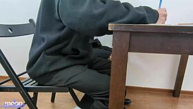 Redhead teen trades exam A for creampie in pantyhose uniform missionary pounding.