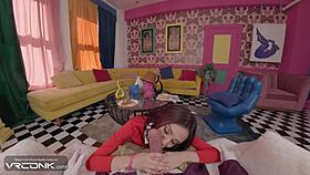 Veruca Salt cosplay slut blows and rides Willy Wonka's huge cock!