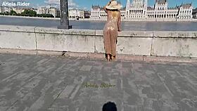 i flash transparent dress public in budapest streets