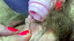 check out this big clit on hairy pussy up close!