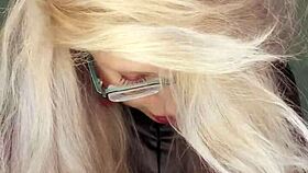 watch this bimbo sissy cuckold get femdom jerk off instructions from glasses domme