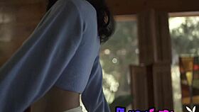 Ebony ring babe brookliyn wren smokes while stripping massive natural tits