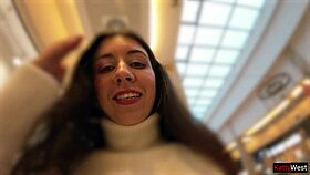 skinny teen 18+ soaks jeans with hot public pee flash right in the mall shop