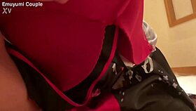 her slutty kimono rides hard showing bald pussy spasms in orgasmic cowgirl creampie