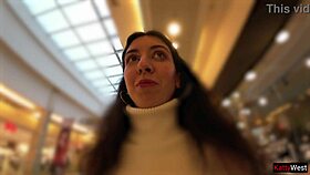 skinny teen 18+ soaks jeans with hot public pee flash right in the mall shop