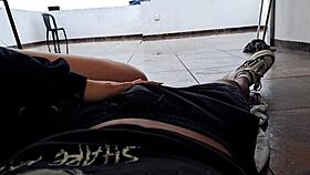 Curvy blonde bombshell sucks huge cock on terrace balcony in homemade action