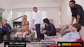 Wild gangbang erupts accidentally with busty stripper Kitana Montana getting roughed up.
