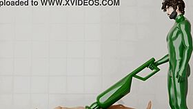guy straps into rotating machine for intense ass pounding
