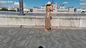 i flash transparent dress public in budapest streets