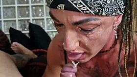 Muscular milf with huge clit and tits submits to bdsm anal assfucking rimjob on giant cock then squirts