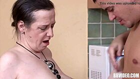 german milf in the kitchen gets hardcore fucked then facialized good
