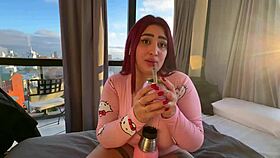 Argentinian big tits babe sucking my huge morning cock