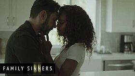 Ebony babe moans wildly as daddy licks spanks her wet shaved pussy