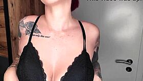 she gives a hot german footjob in latex with pierced nipples