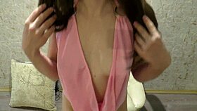 hot babe seduces in tight leather leggings pov