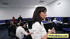 big tits milf slammed hard at work takes nasty facial cumshot break room!