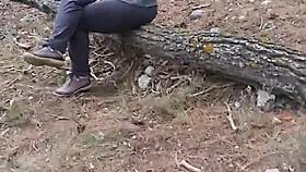 😏 stranger bends big booty teen over in public forest for quick doggystyle cum