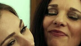 Curvy Brunette Milfs Mindi and Mia Kiss Lick Wet Pussies in Lingerie