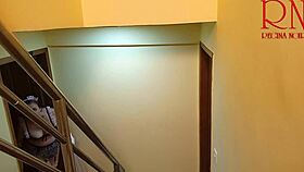 Depraved Maid Regina Noir Teases Tight Pussy Lips In Lingerie On House Stairs Voyeur Style!