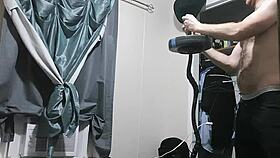 Muscular homemade stud pumps huge cock in intense doggystyle workout close-up.