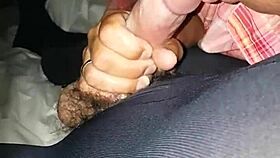 wearing sheer pantyhose woman gives teasing handjob then full deep blowjob performance