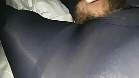 wearing sheer pantyhose woman gives teasing handjob then full deep blowjob performance