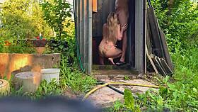bareback creampie with busty pregnant stranger outdoors