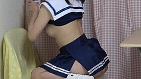 kotono morishita lifts short uniform miniskirt flashing panties on webcam