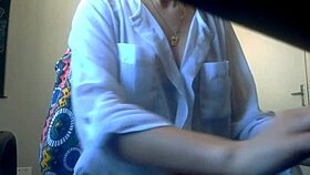 the hot secretary slips off her bra then fingers her bare pussy under miniskirt