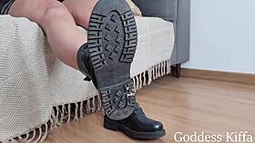 Dominatrix Kiffa forces man to tongue clean her dirty boots.