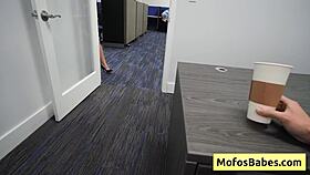 Horny big-boobed milf secretary Sasha Pearl Parker Ambrose fingers pussy wildly at work