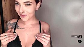 she gives a hot german footjob in latex with pierced nipples