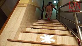 Depraved Maid Regina Noir Teases Tight Pussy Lips In Lingerie On House Stairs Voyeur Style!