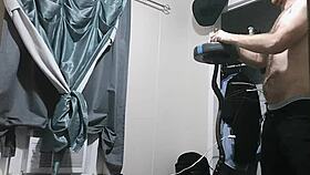 Muscular homemade stud pumps huge cock in intense doggystyle workout close-up.