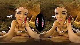 black babe rides cock cowgirl in outdoor cave reality!