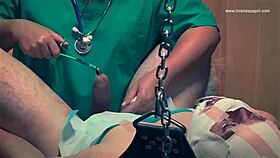 a dominatrix runs a harsh clinic for cock treatment.