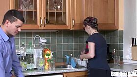 german milf in the kitchen gets hardcore fucked then facialized good