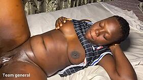 Ebony babe creams dripping wet pussy from long deep black cock strokes in bed