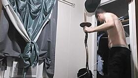 Muscular homemade stud pumps huge cock in intense doggystyle workout close-up.